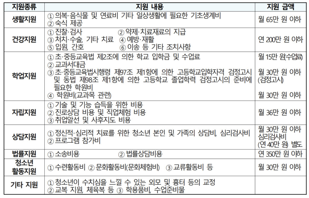 위기청소년 특별지원 종류 및 내용