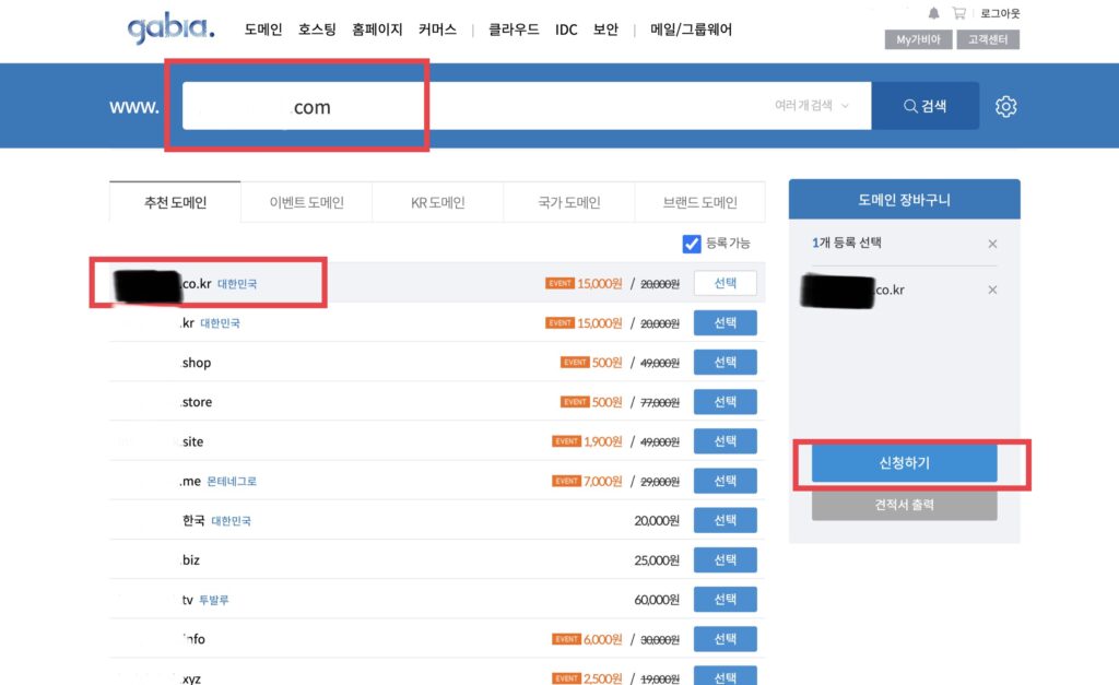 도메인 선택