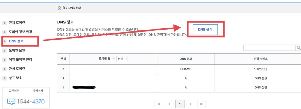 dns 정보 > dns 관리