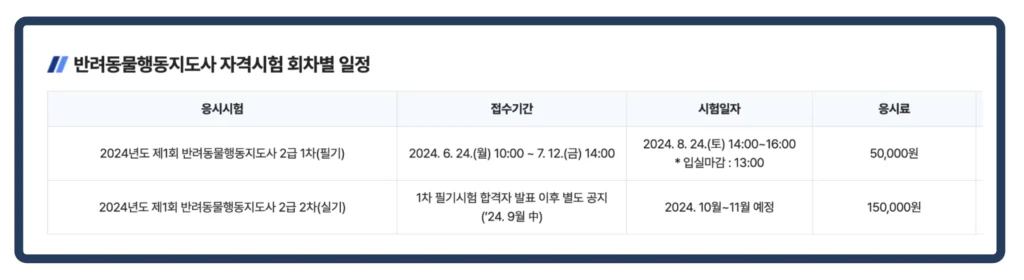 2024 반려동물행동지도사 시험일정