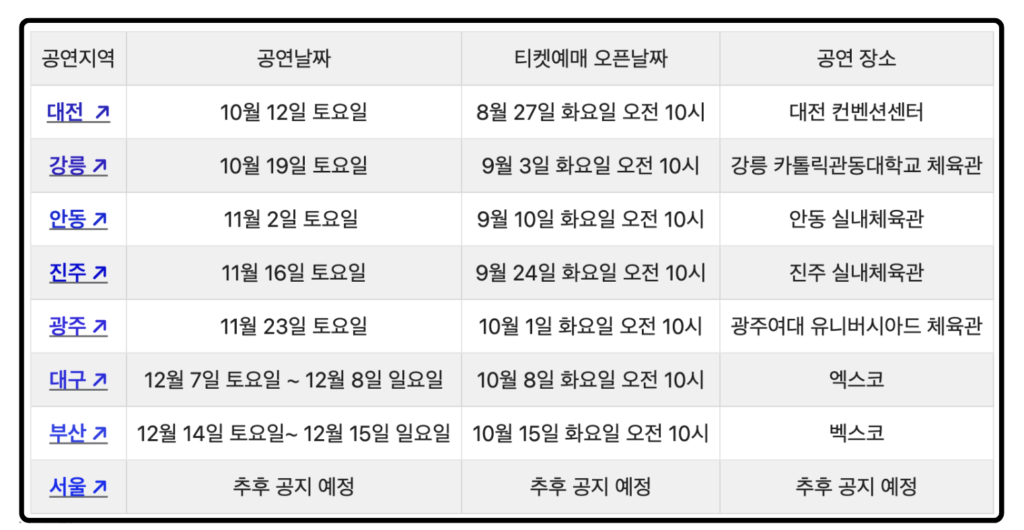 나훈아 콘서트 일정 하반기 표정리 이미지