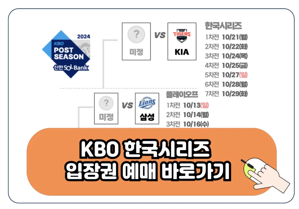 한국시리즈 일정 2024 프로야구 예매 티켓팅 경기장 중계 방송